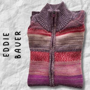 {Eddie Bauer}   COTTON Front Zipped Striped Purple and Pink Sweater